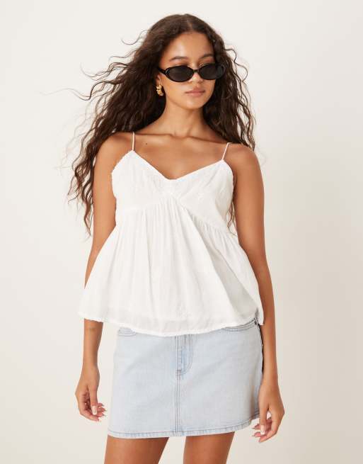 JDY embroidery detail cami top in white