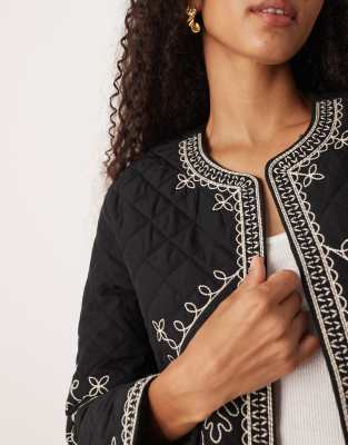 Jdy Embroidery Detail Quilted Jacket In Black