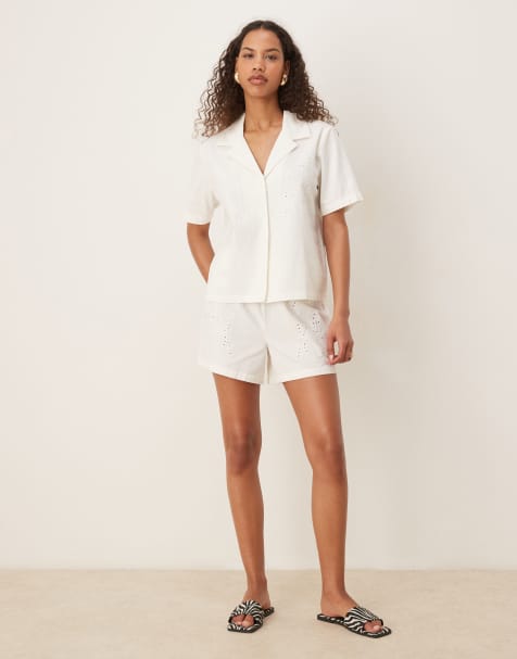 JDY embroidery shorts co-ord in white - view 1