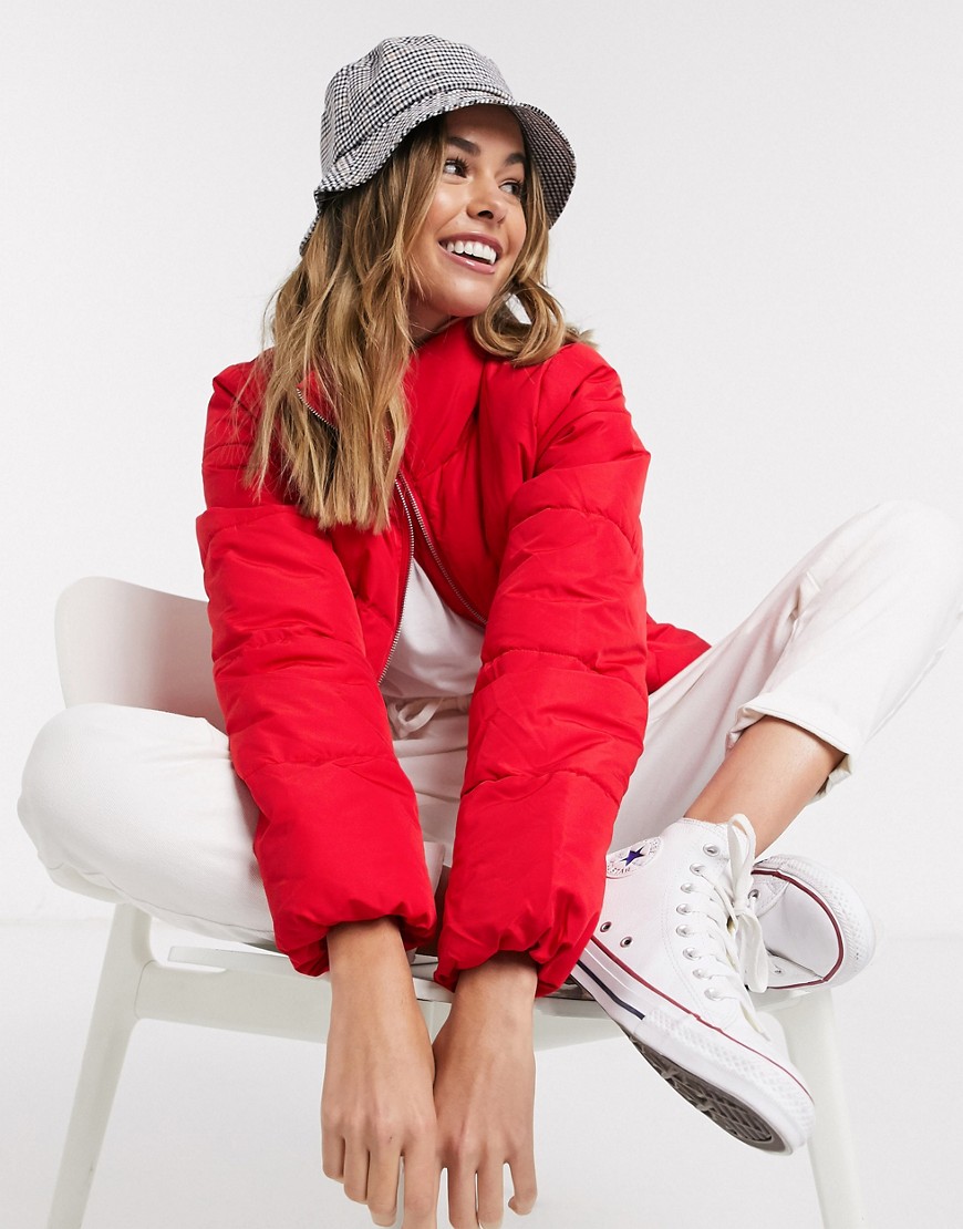 JDY Erica funnel neck padded jacket in red