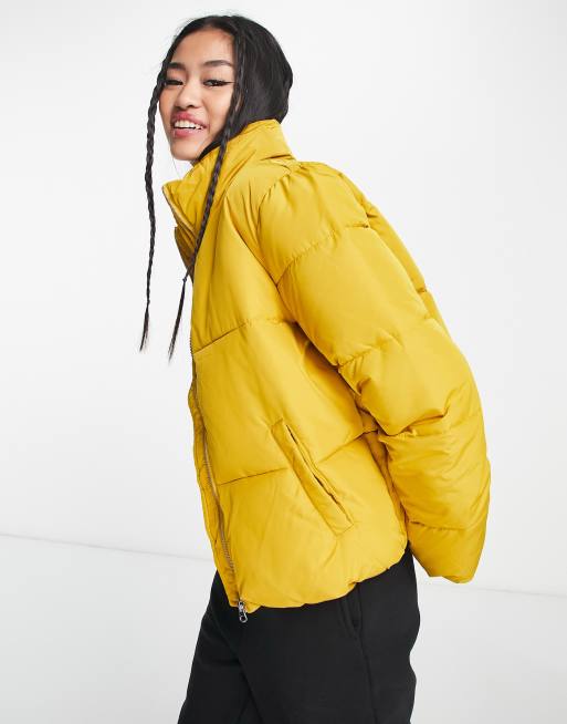 JDY erica short padded jacket in mustard ASOS