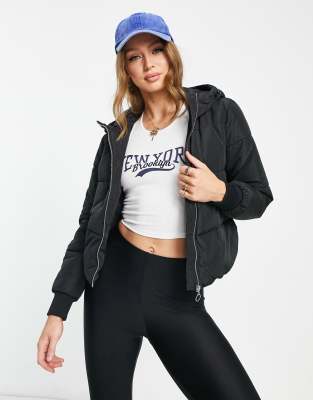 JDY erin hood puffer jacket in black