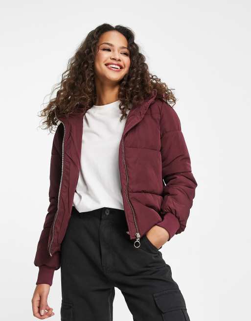 Burgundy puffer hot sale coat womens