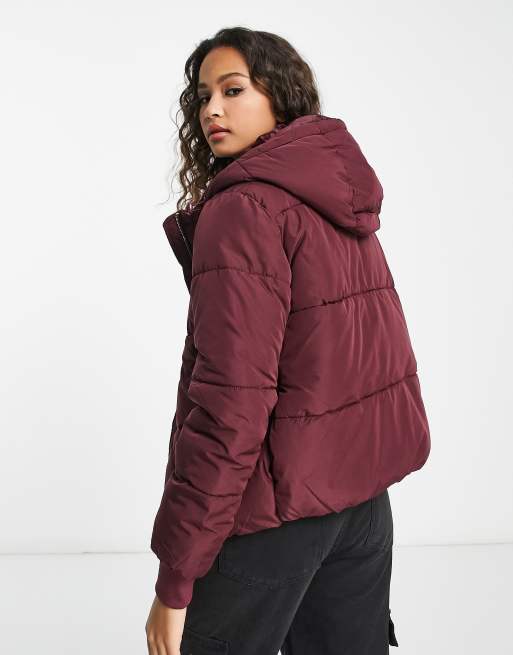 Burgundy jacket shop with hood