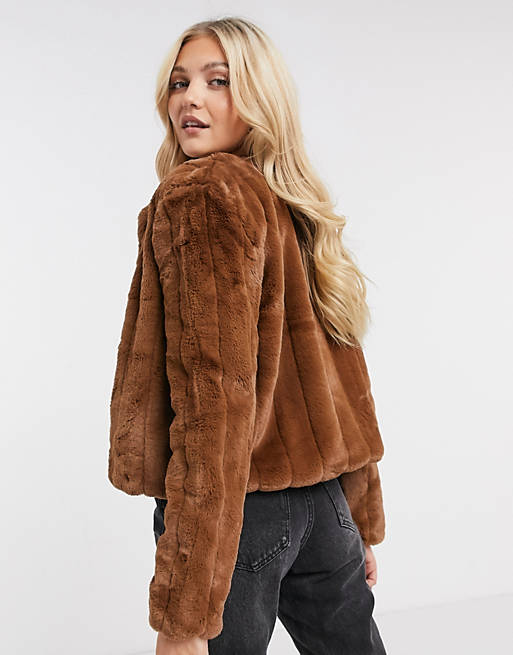 Images Asos Media Com Products Jdy Evelyn Cropped, Brown Faux Fur Coat Cropped