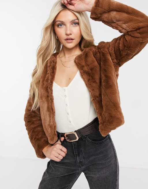 Cropped fake fur clearance jacket