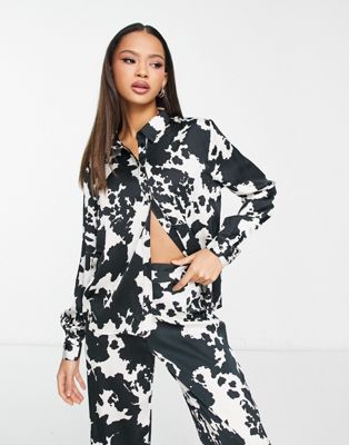 JDY exclusive boxy shirt co-ord in cow print