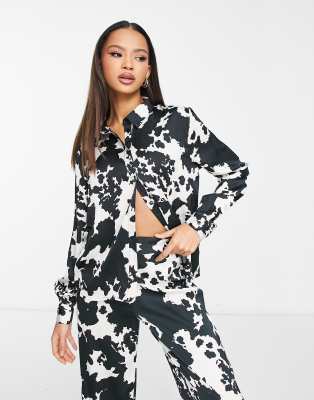 JDY Exclusive boxy shirt in cow print - part of a set-Multi