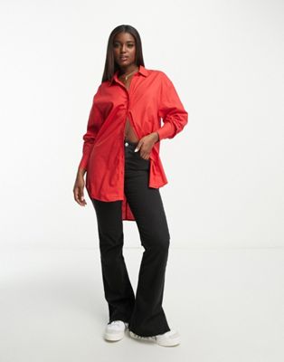 JDY exclusive keyhole back oversized shirt in bright red