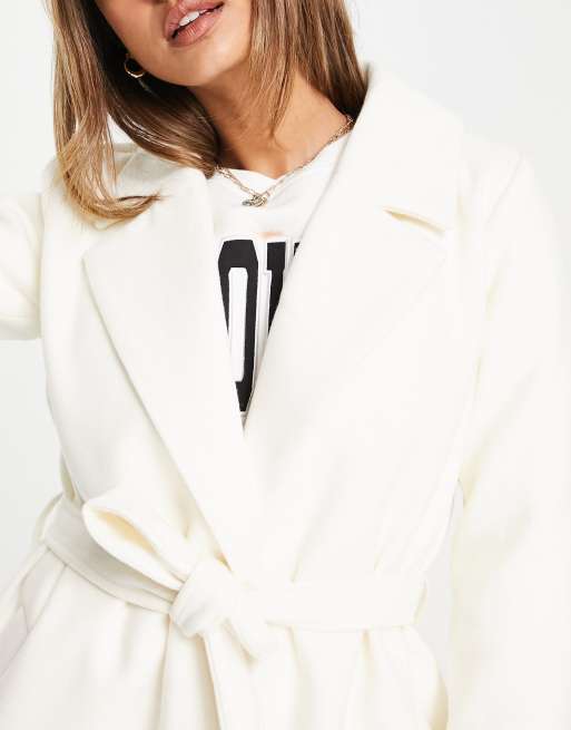 JDY exclusive longline tailored belted coat in cream