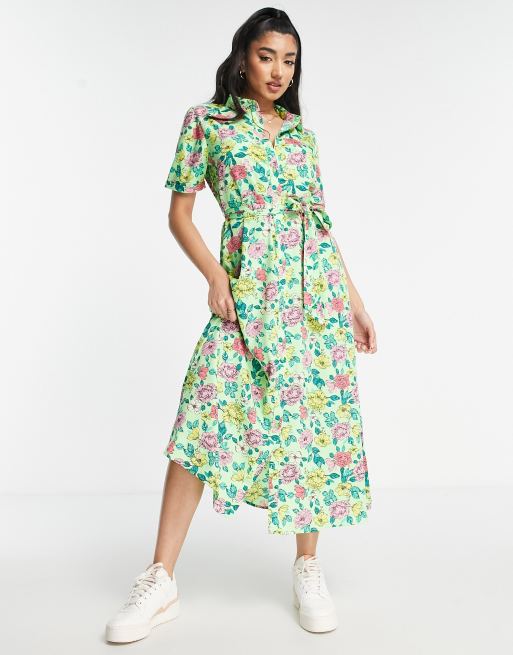 JDY – Exclusive – Maxi-Hemdkleid in Grün geblümt