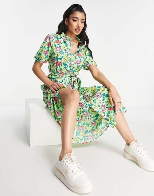 JDY exclusive maxi shirt dress in green floral