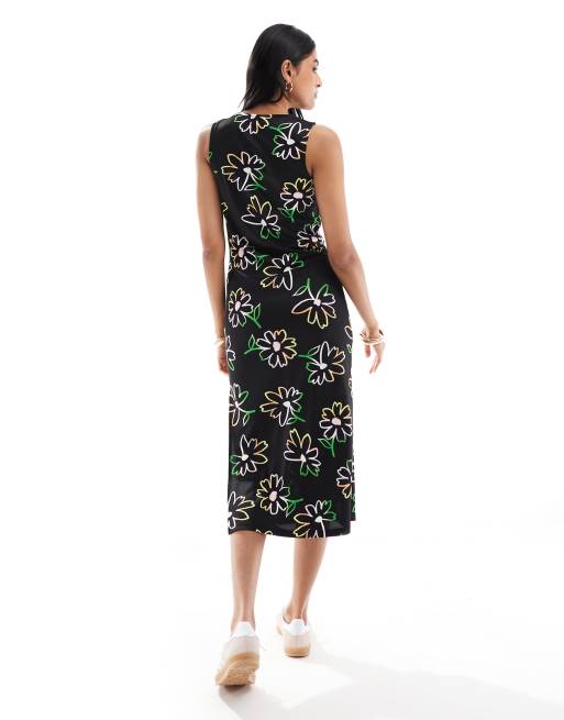 JDY - Exclusive - Midi jurk met zijsplit en bloemenprint in multi, 4 van 4
