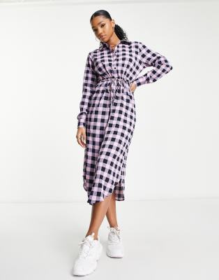 Jdy Exclusive Midi Shirt Dress In Pink & Black Check