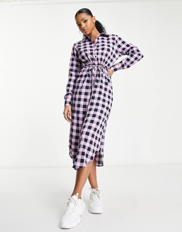 JDY exclusive midi shirt dress in pink & black check