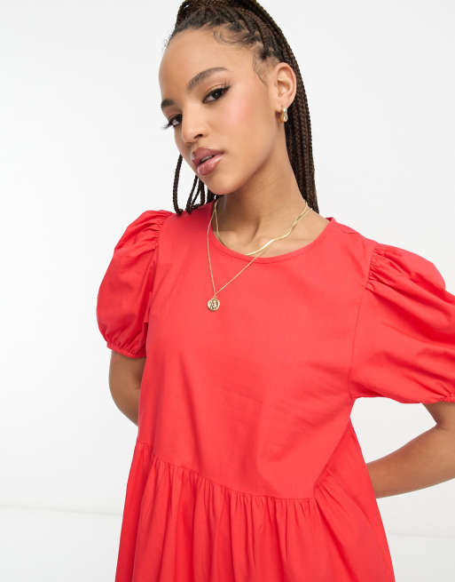 knee length dresses for ladies malinda ls smocked midi dress- red – Damson Madder main image 1