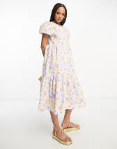 Influence cotton poplin mixed gingham midi dress in pink