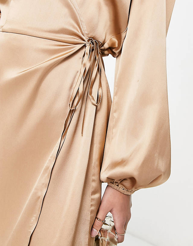 JDY exclusive satin wrap mini dress in gold ZN7950