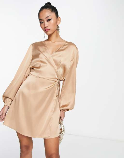 Gold wrap shop mini dress