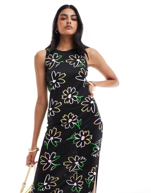 JDY exclusive side split midi dress in multi floral, 3 of 4