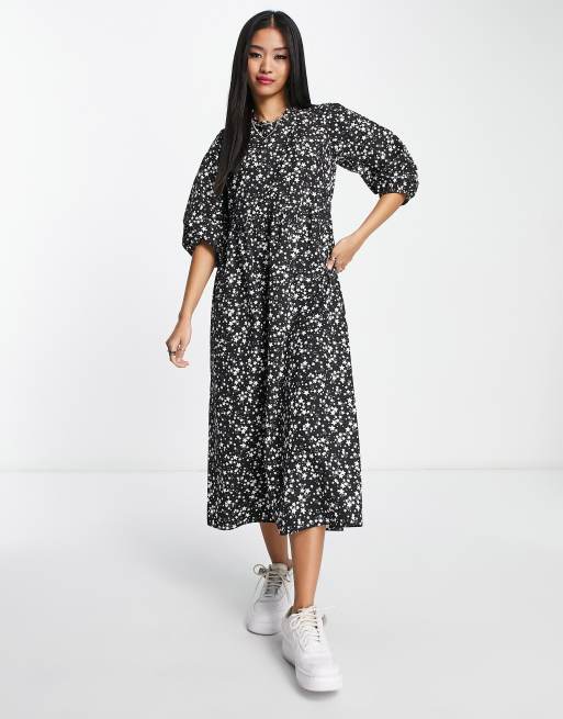 JDY exclusive smock midi dress in black & white star print | ASOS