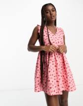 ASOS DESIGN short sleeve mini tiered smock dress with crochet