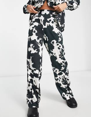 JDY exclusive wide leg pants in cow print - part of a set-Multi