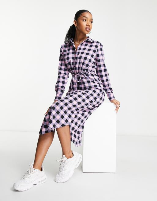 JDY - Exclusivité - Robe chemise mi-longue à carreaux - Rose et noir, 3 de 4