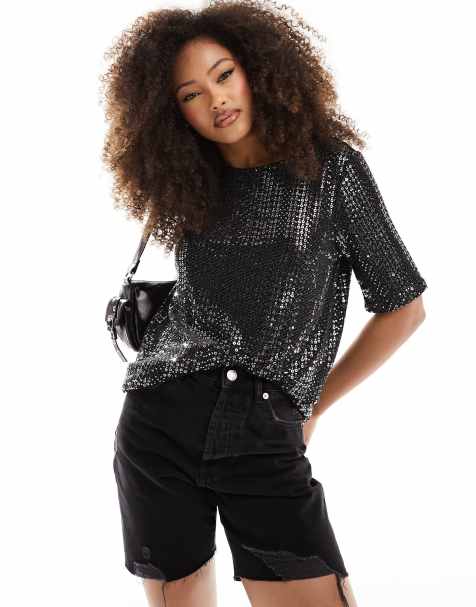 JDY - Exclusivité - T-shirt long à sequins - Argenté et noir - view 1