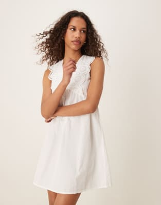 jdy eyelet details mini dress in white