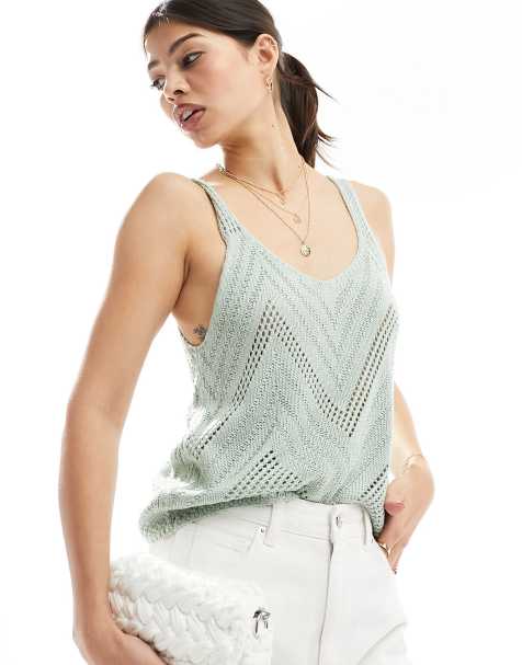 JDY eyelet knit tank top in mint - view 1