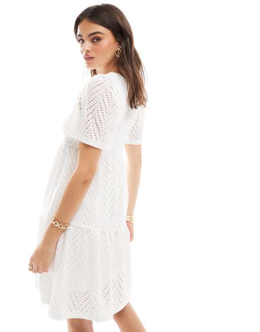 JDY eyelet mini dress in white , 3 of 4