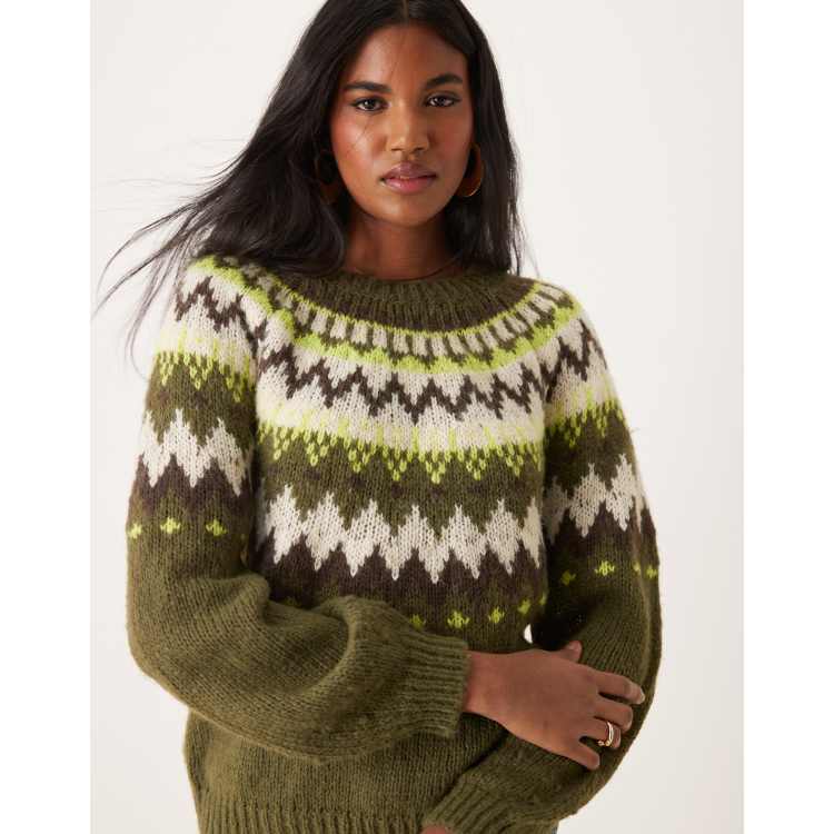 JDY fair isle knitted jumper in green ASOS