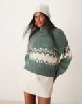 [JDY] JDY fair isle knitted jumper in teal-Blue M Teal