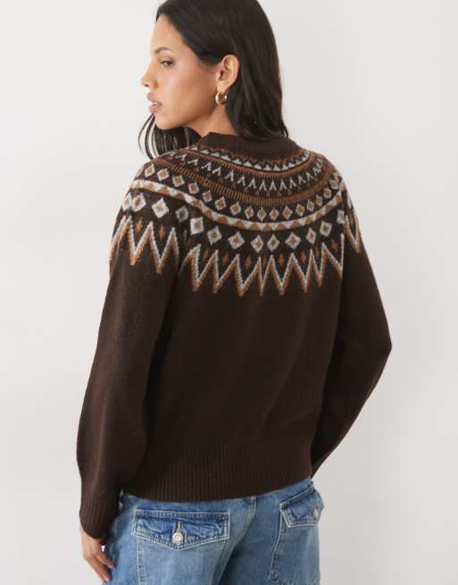 JDY fairisle knitted jumper in brown, 4 of 4