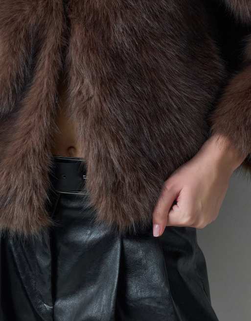 JDY faux fur boxy jacket in brown, 5 of 5