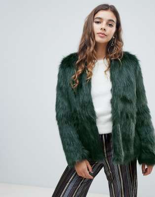 asos green fur coat