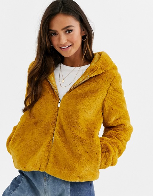 JDY faux fur hooded jacket