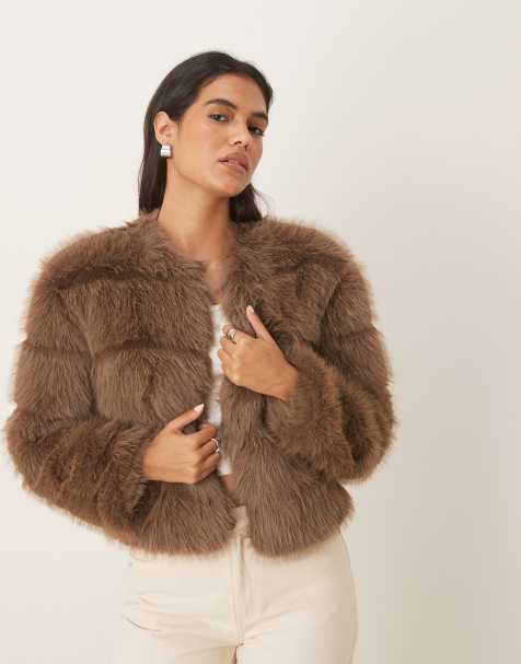JDY faux fur jacket in light brown - view 1