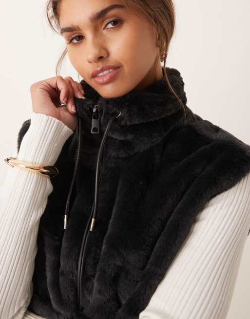 JDY faux fur zip through vest in black ASOS