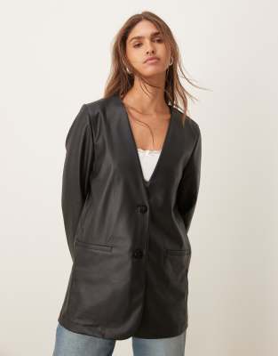 JDY faux leather blazer in black