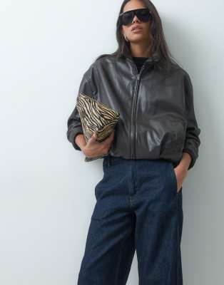 Jdy Faux Leather Bomber Jacket In Brown