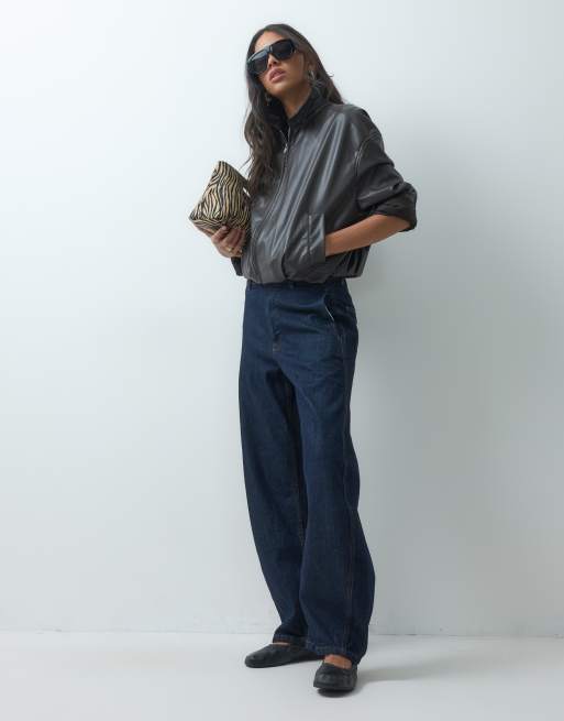 JDY faux leather bomber jacket in brown, 2 of 4