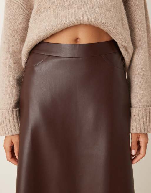 JDY faux leather midaxi skirt in chocolate brown, 5 of 5