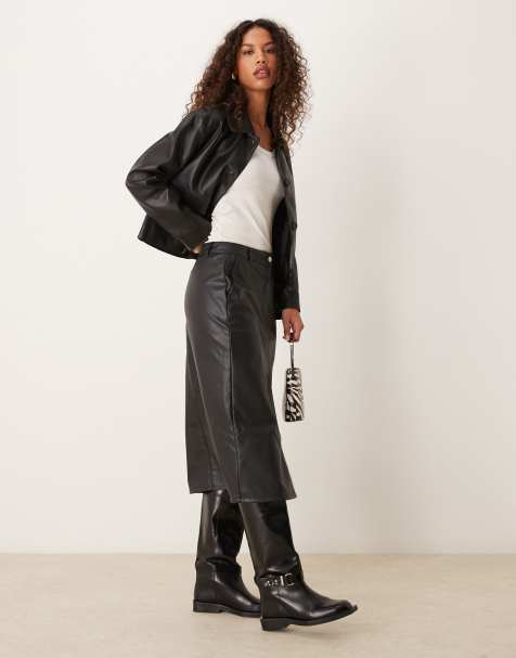 JDY faux leather midi skirt in black - view 1
