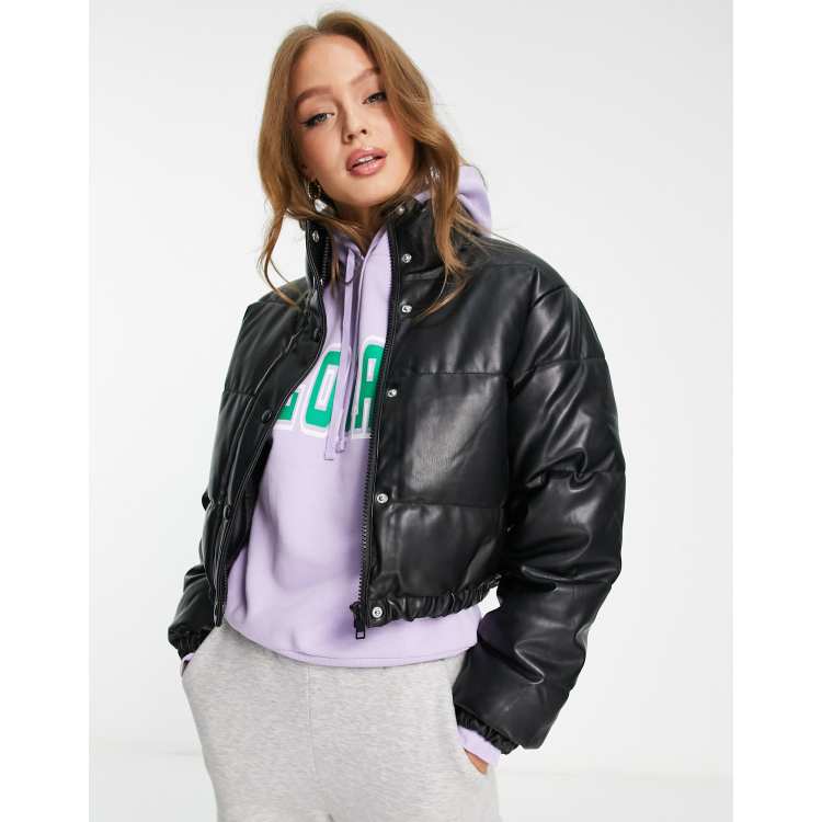 JDY faux leather padded jacket in black ASOS