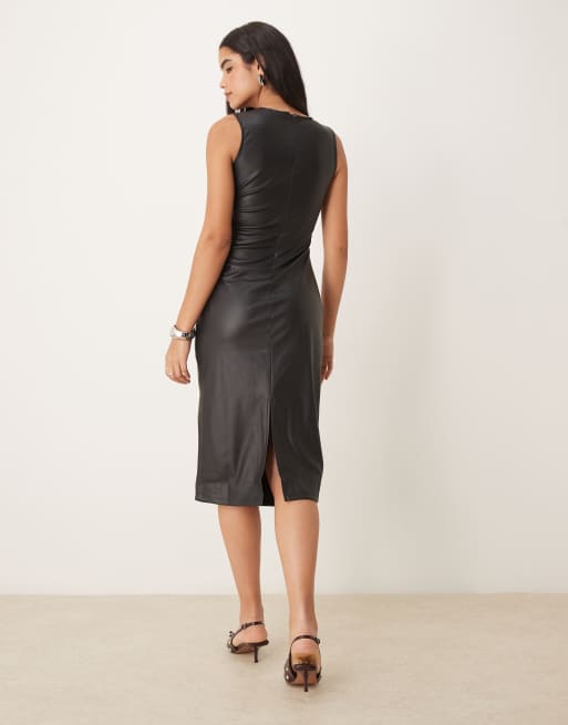 Leather Ruched Leather Midi Dress Uk Ruched Midi Vegan Leather Dress  Bebe