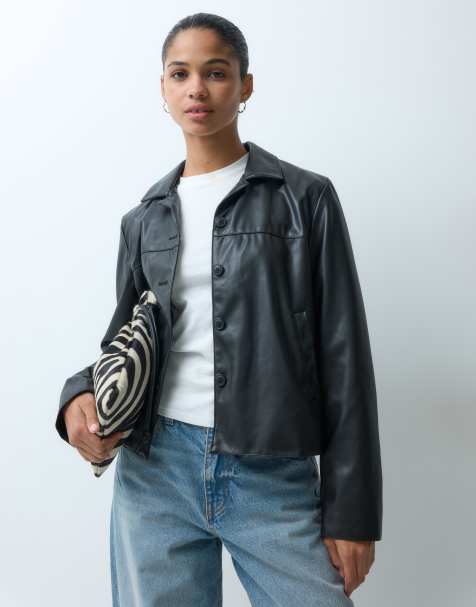 JDY faux leather short jacket in black - view 1