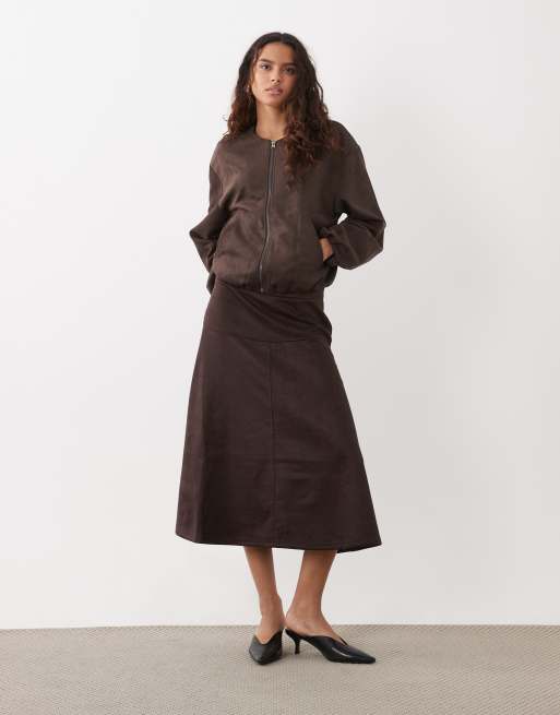 JDY faux suede balloon jacket in brown, 2 of 4