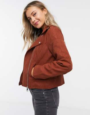 red faux suede biker jacket